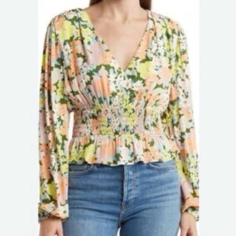 AFRM Multicolor Floral V-Neck Blouse